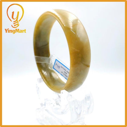 Yingmart 74mm PNJ Certified Natural Color Yellowish Brown Natural Jadeite Jade Bangle Bracelet, Real Gemstone, Gift for Her Mom Grandma