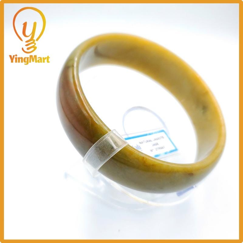 Yingmart 74mm PNJ Certified Natural Color Yellowish Brown Natural Jadeite Jade Bangle Bracelet, Real Gemstone, Gift for Her Mom Grandma