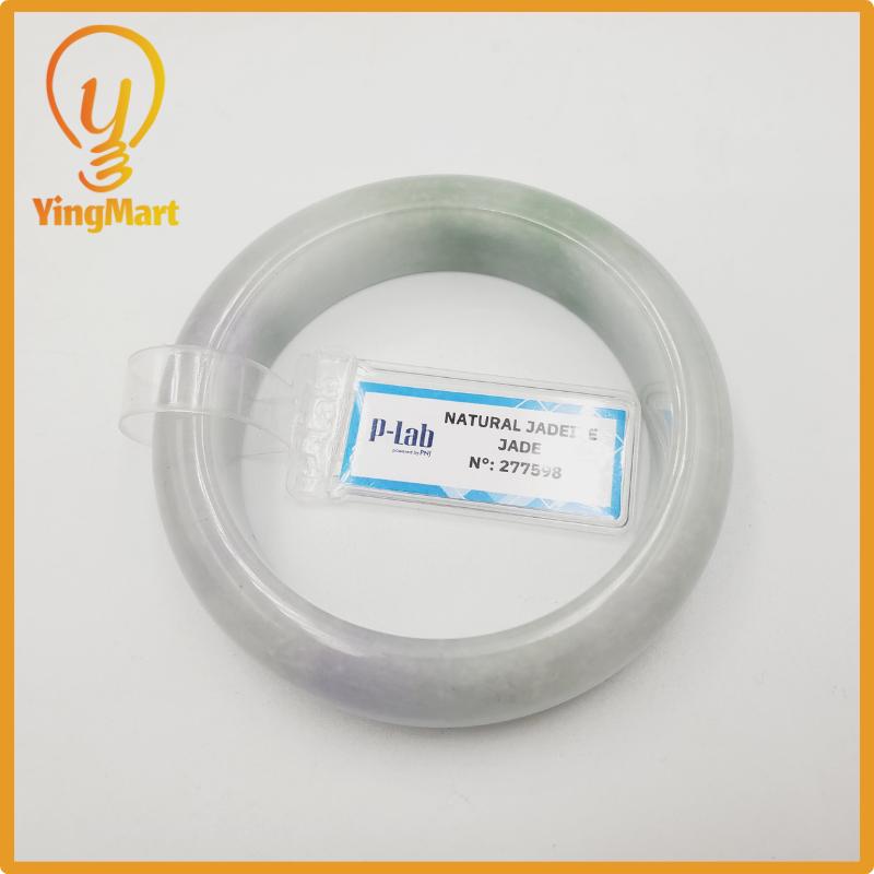 Yingmart 49mm PNJ Certified Natural Color Grey White Natural Jadeite Jade Bangle Bracelet, Real Gemstone, Gift for Her Mom Grandma Sister