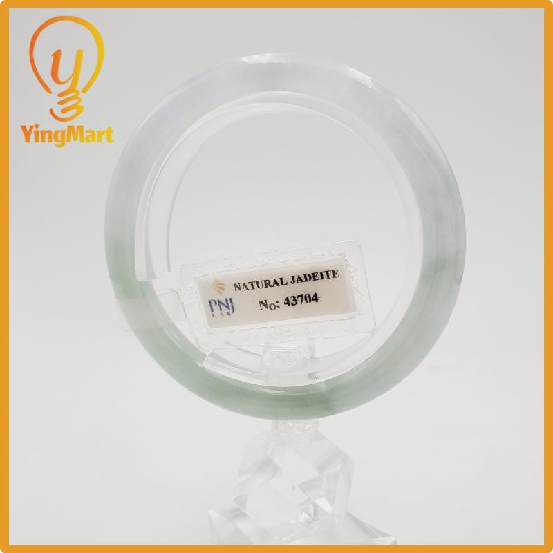 Yingmart 52mm PNJ Certified Natural Color Light Green To Grey White Natural Jadeite Jade Bangle Bracelet, Real Gemstone, Gift for Her Mom