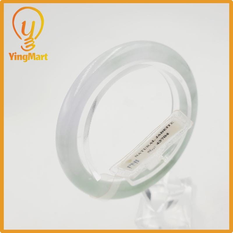 Yingmart 52mm PNJ Certified Natural Color Light Green To Grey White Natural Jadeite Jade Bangle Bracelet, Real Gemstone, Gift for Her Mom