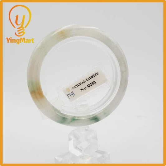 Yingmart 51mm PNJ Certified Natural Color Grey White Medium Yellow Brown Natural Jadeite Jade Bangle Bracelet, Real Gemstone