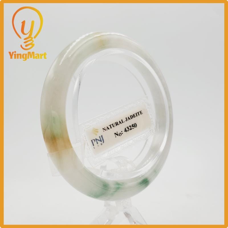 Yingmart 51mm PNJ Certified Natural Color Grey White Medium Yellow Brown Natural Jadeite Jade Bangle Bracelet, Real Gemstone
