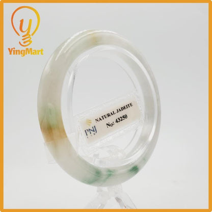 Yingmart 51mm PNJ Certified Natural Color Grey White Medium Yellow Brown Natural Jadeite Jade Bangle Bracelet, Real Gemstone