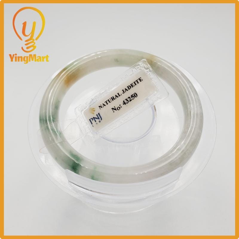 Yingmart 51mm PNJ Certified Natural Color Grey White Medium Yellow Brown Natural Jadeite Jade Bangle Bracelet, Real Gemstone