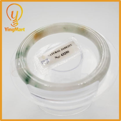 Yingmart 51mm PNJ Certified Natural Color Grey White Medium Yellow Brown Natural Jadeite Jade Bangle Bracelet, Real Gemstone