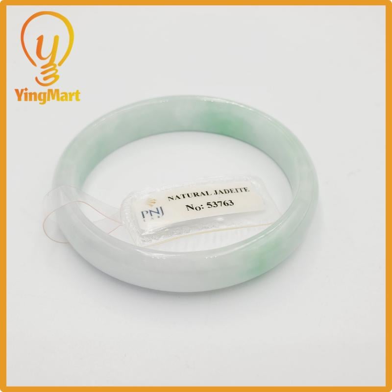 Yingmart 49mm PNJ Certified Natural Color Grey White Natural Jadeite Jade Bangle Bracelet, Real Gemstone, Gift for Her Mom Grandma Sister