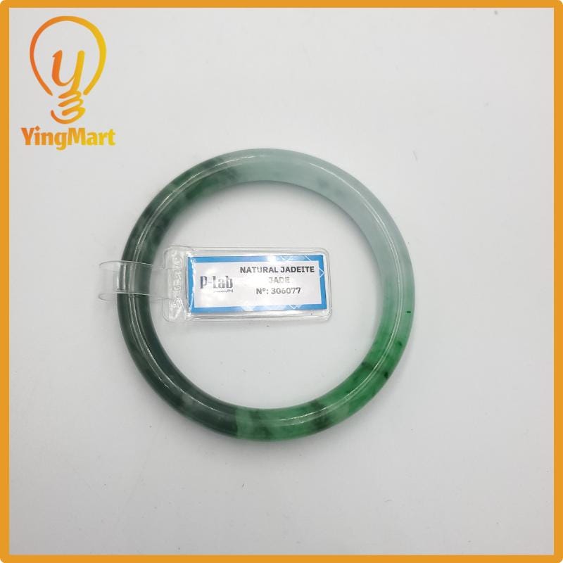 Yingmart 57mm PNJ Certified Natural Color Grey White Natural Jadeite Jade Bangle Bracelet, Real Gemstone, Gift for Her Mom Grandma Sister