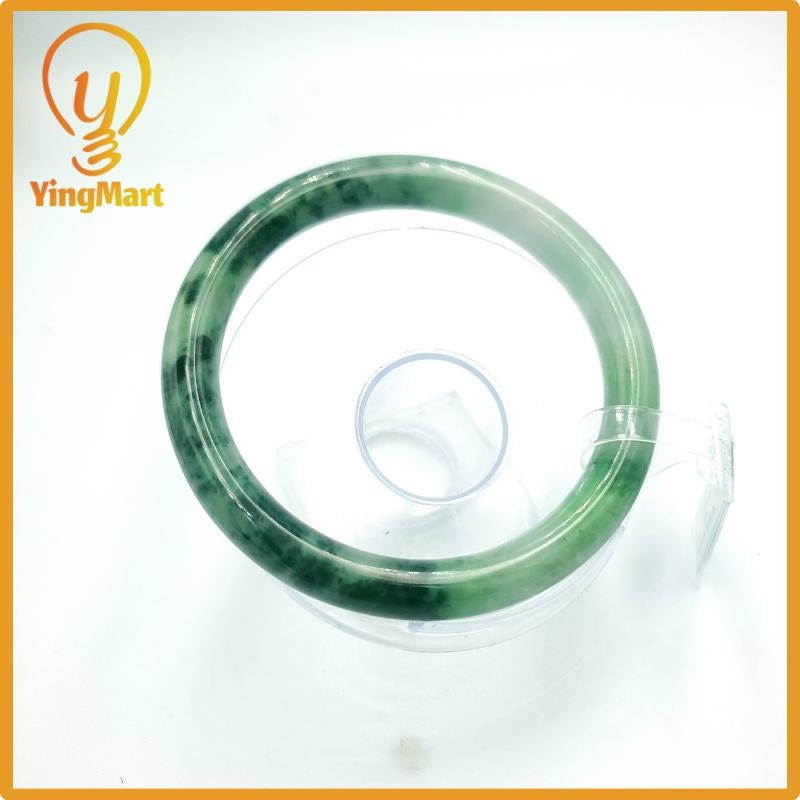Yingmart 69mm PNJ Certified Natural Color Grey White Natural Jadeite Jade Bangle Bracelet, Real Gemstone, Gift for Her Mom Grandma Sister