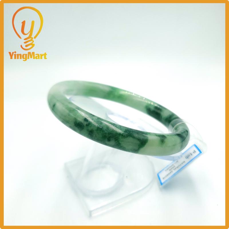 Yingmart 69mm PNJ Certified Natural Color Grey White Natural Jadeite Jade Bangle Bracelet, Real Gemstone, Gift for Her Mom Grandma Sister