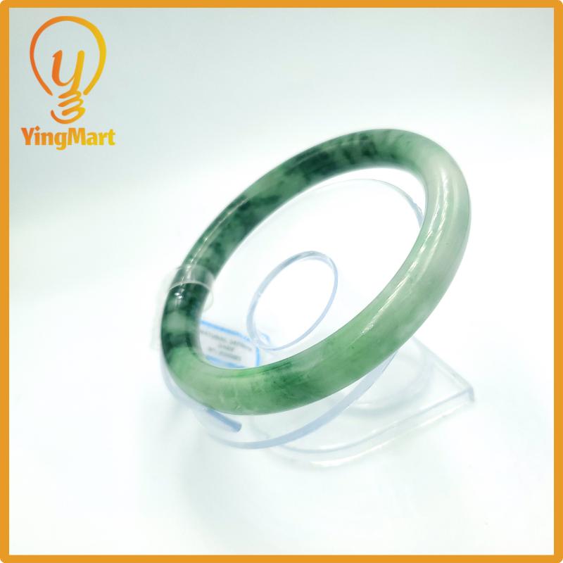 Yingmart 69mm PNJ Certified Natural Color Grey White Natural Jadeite Jade Bangle Bracelet, Real Gemstone, Gift for Her Mom Grandma Sister