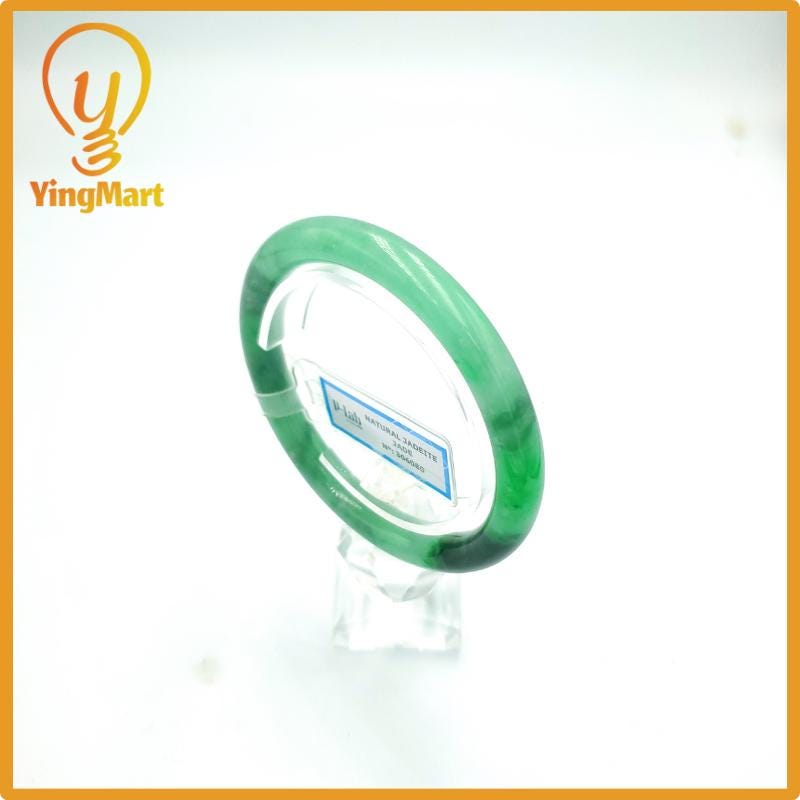 Yingmart 57mm PNJ Certified Natural Color Grey White Natural Jadeite Jade Bangle Bracelet, Real Gemstone, Gift for Her Mom Grandma Sister