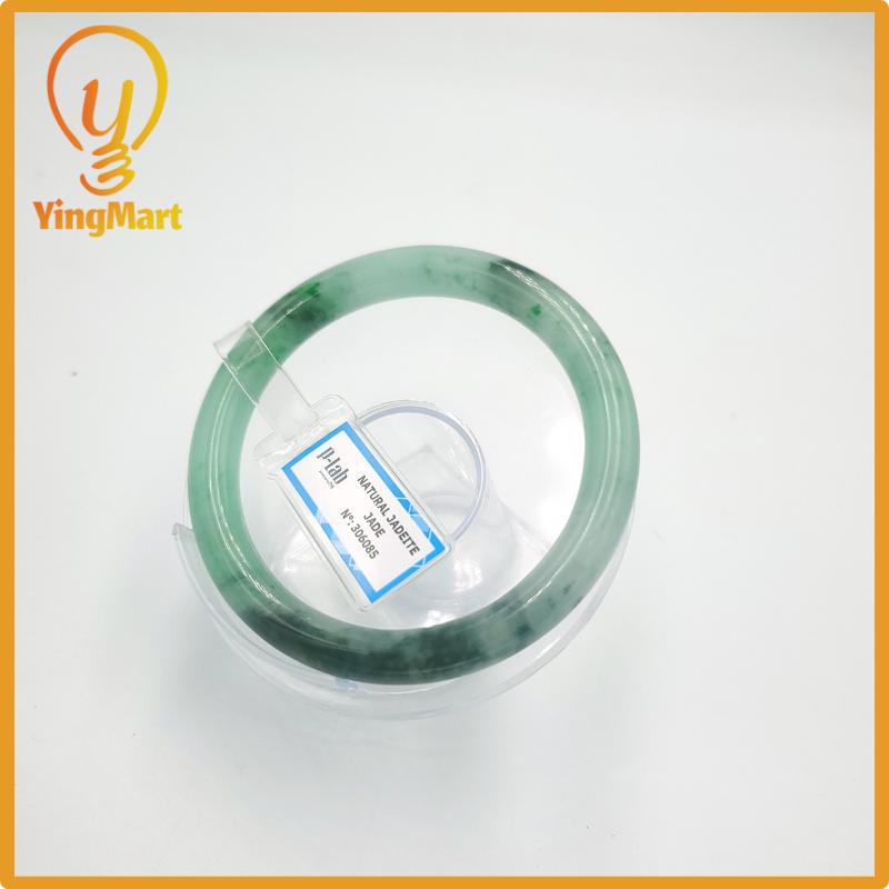 Yingmart 60mm PNJ Certified Natural Color Grey White Natural Jadeite Jade Bangle Bracelet, Real Gemstone, Gift for Her Mom Grandma Sister