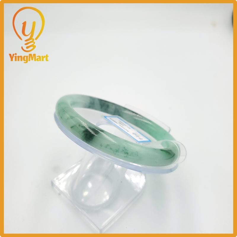 Yingmart 60mm PNJ Certified Natural Color Grey White Natural Jadeite Jade Bangle Bracelet, Real Gemstone, Gift for Her Mom Grandma Sister