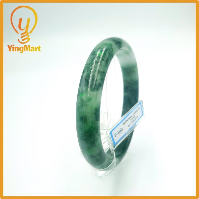 Yingmart 67mm PNJ Certified Natural Color Grey White Natural Jadeite Jade Bangle Bracelet, Real Gemstone, Gift for Her Mom Grandma Sister