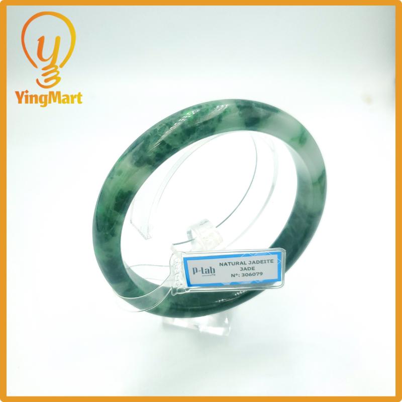 Yingmart 67mm PNJ Certified Natural Color Grey White Natural Jadeite Jade Bangle Bracelet, Real Gemstone, Gift for Her Mom Grandma Sister