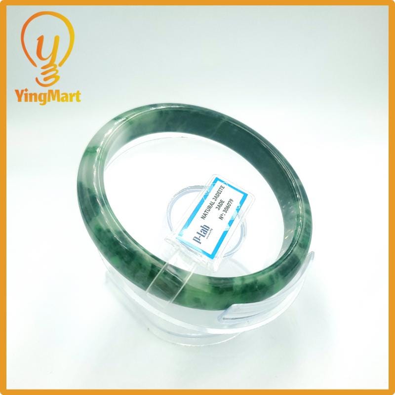 Yingmart 67mm PNJ Certified Natural Color Grey White Natural Jadeite Jade Bangle Bracelet, Real Gemstone, Gift for Her Mom Grandma Sister