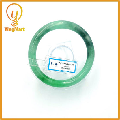 Yingmart 60mm PNJ Certified Natural Color Grey White Natural Jadeite Jade Bangle Bracelet, Real Gemstone, Gift for Her Mom Grandma Sister
