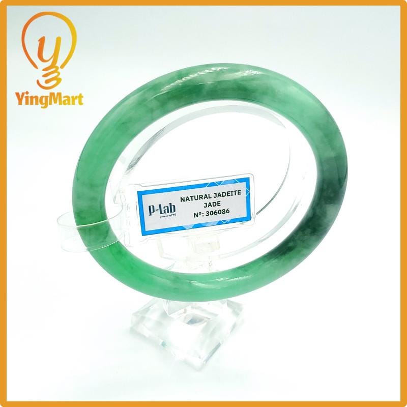 Yingmart 60mm PNJ Certified Natural Color Grey White Natural Jadeite Jade Bangle Bracelet, Real Gemstone, Gift for Her Mom Grandma Sister