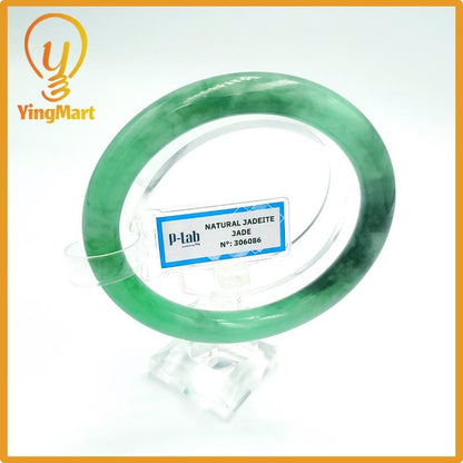 Yingmart 60mm PNJ Certified Natural Color Grey White Natural Jadeite Jade Bangle Bracelet, Real Gemstone, Gift for Her Mom Grandma Sister