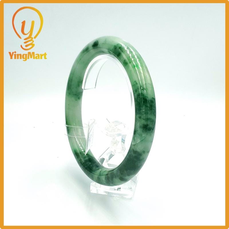 Yingmart 74mm PNJ Certified Natural Color Grey White Natural Jadeite Jade Bangle Bracelet, Real Gemstone, Gift for Her Mom Grandma Sister