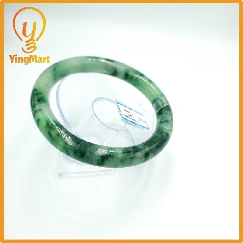 Yingmart 74mm PNJ Certified Natural Color Grey White Natural Jadeite Jade Bangle Bracelet, Real Gemstone, Gift for Her Mom Grandma Sister
