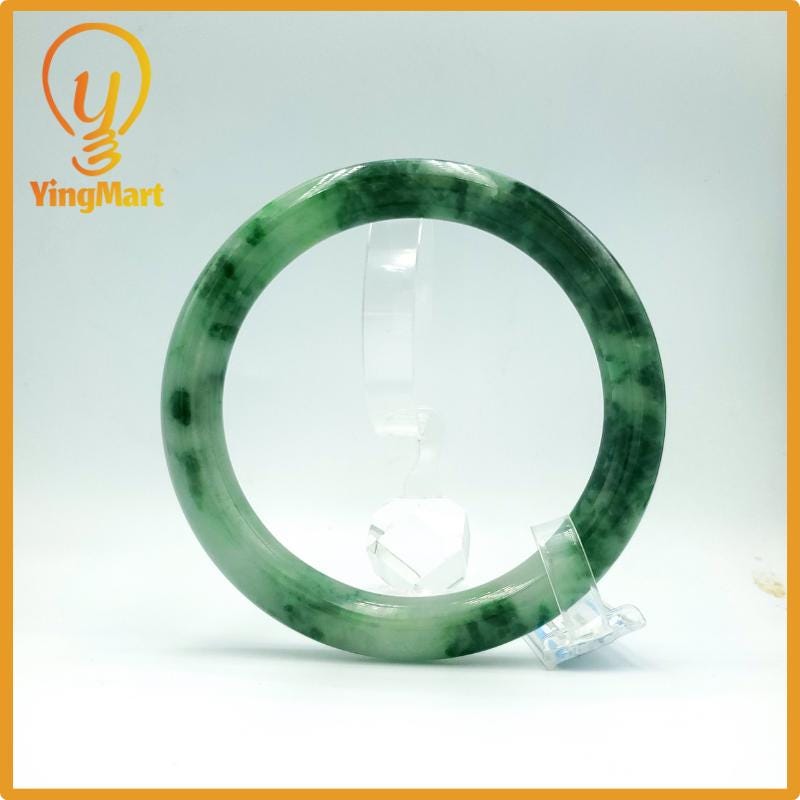 Yingmart 74mm PNJ Certified Natural Color Grey White Natural Jadeite Jade Bangle Bracelet, Real Gemstone, Gift for Her Mom Grandma Sister