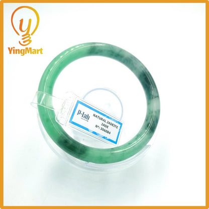 Yingmart 61mm PNJ Certified Natural Color Grey White Natural Jadeite Jade Bangle Bracelet, Real Gemstone, Gift for Her Mom Grandma Sister