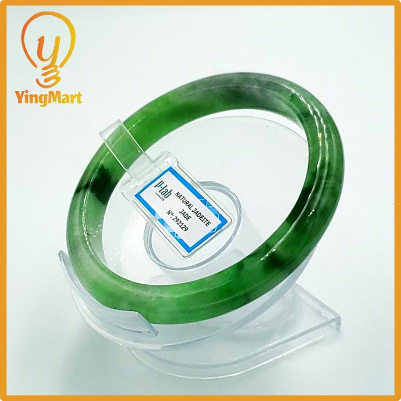 Yingmart 66mm PNJ Certified Natural Color Grey White Natural Jadeite Jade Bangle Bracelet, Real Gemstone, Gift for Her Mom Grandma Sister