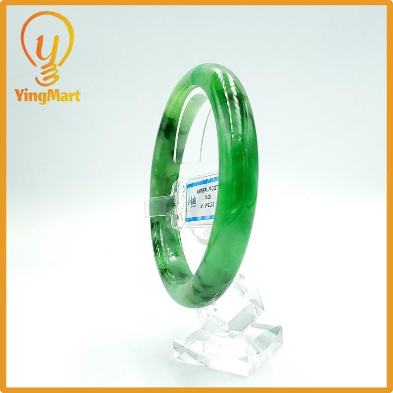 Yingmart 66mm PNJ Certified Natural Color Grey White Natural Jadeite Jade Bangle Bracelet, Real Gemstone, Gift for Her Mom Grandma Sister