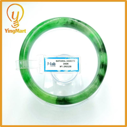 Yingmart 66mm PNJ Certified Natural Color Grey White Natural Jadeite Jade Bangle Bracelet, Real Gemstone, Gift for Her Mom Grandma Sister