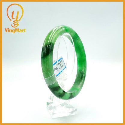 Yingmart 66mm PNJ Certified Natural Color Grey White Natural Jadeite Jade Bangle Bracelet, Real Gemstone, Gift for Her Mom Grandma Sister