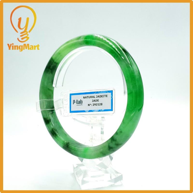 Yingmart 66mm PNJ Certified Natural Color Grey White Natural Jadeite Jade Bangle Bracelet, Real Gemstone, Gift for Her Mom Grandma Sister