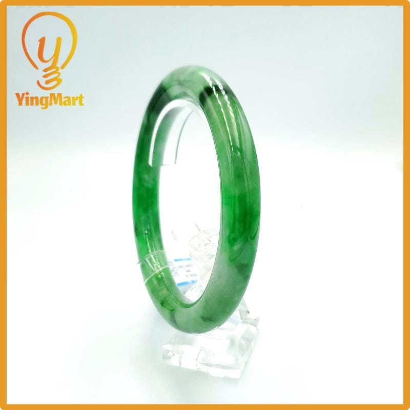 Yingmart 67mm PNJ Certified Natural Color Grey White Natural Jadeite Jade Bangle Bracelet, Real Gemstone, Gift for Her Mom Grandma Sister