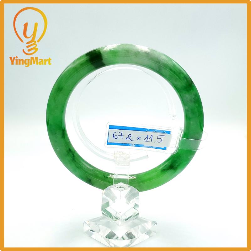 Yingmart 67mm PNJ Certified Natural Color Grey White Natural Jadeite Jade Bangle Bracelet, Real Gemstone, Gift for Her Mom Grandma Sister
