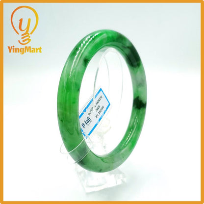 Yingmart 67mm PNJ Certified Natural Color Grey White Natural Jadeite Jade Bangle Bracelet, Real Gemstone, Gift for Her Mom Grandma Sister