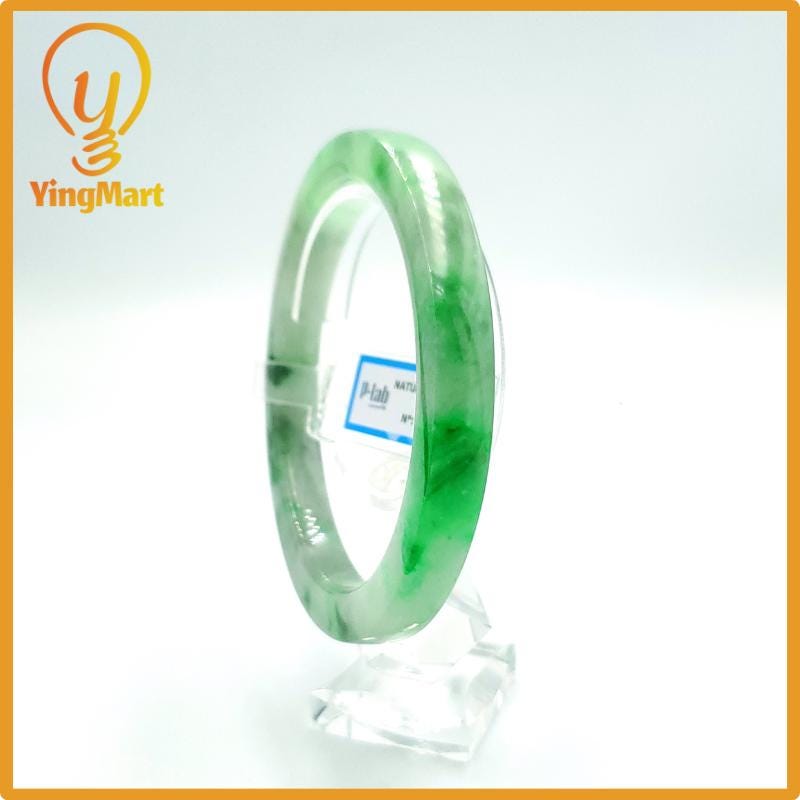 Yingmart 66mm PNJ Certified Natural Color Grey White Natural Jadeite Jade Bangle Bracelet, Real Gemstone, Gift for Her Mom Grandma Sister