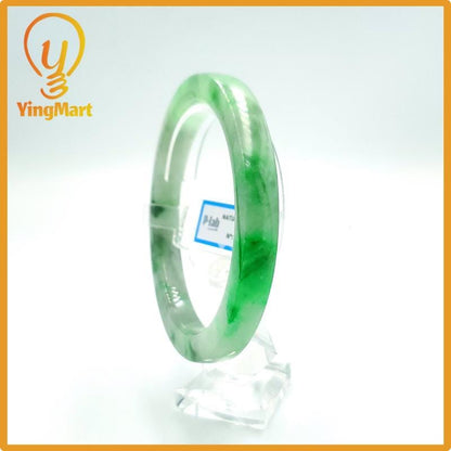 Yingmart 66mm PNJ Certified Natural Color Grey White Natural Jadeite Jade Bangle Bracelet, Real Gemstone, Gift for Her Mom Grandma Sister