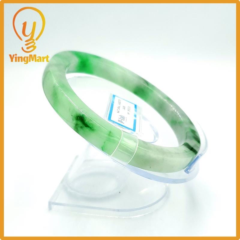 Yingmart 66mm PNJ Certified Natural Color Grey White Natural Jadeite Jade Bangle Bracelet, Real Gemstone, Gift for Her Mom Grandma Sister