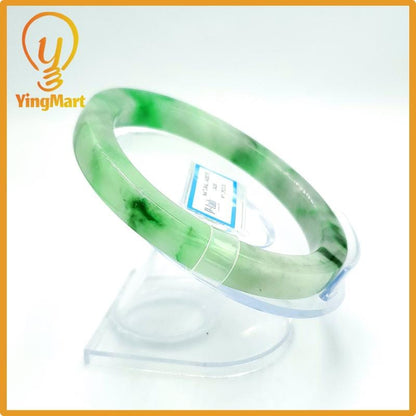 Yingmart 66mm PNJ Certified Natural Color Grey White Natural Jadeite Jade Bangle Bracelet, Real Gemstone, Gift for Her Mom Grandma Sister
