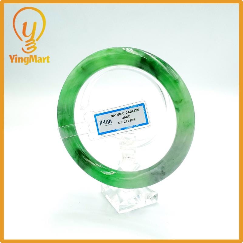 Yingmart 67mm PNJ Certified Natural Color Grey White Natural Jadeite Jade Bangle Bracelet, Real Gemstone, Gift for Her Mom Grandma Sister