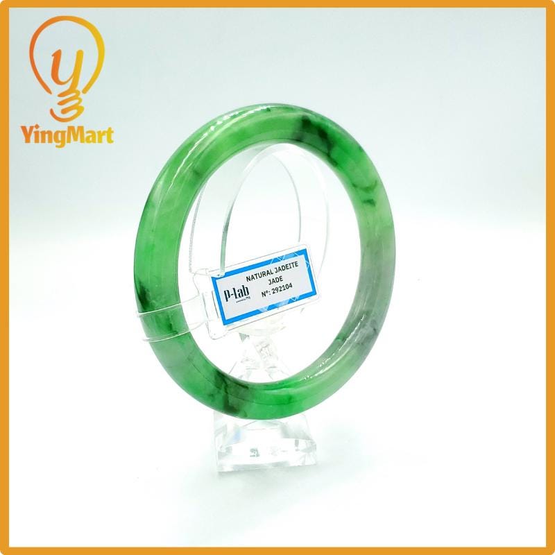 Yingmart 67mm PNJ Certified Natural Color Grey White Natural Jadeite Jade Bangle Bracelet, Real Gemstone, Gift for Her Mom Grandma Sister