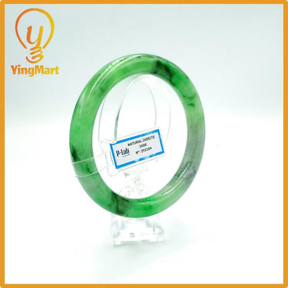 Yingmart 67mm PNJ Certified Natural Color Grey White Natural Jadeite Jade Bangle Bracelet, Real Gemstone, Gift for Her Mom Grandma Sister