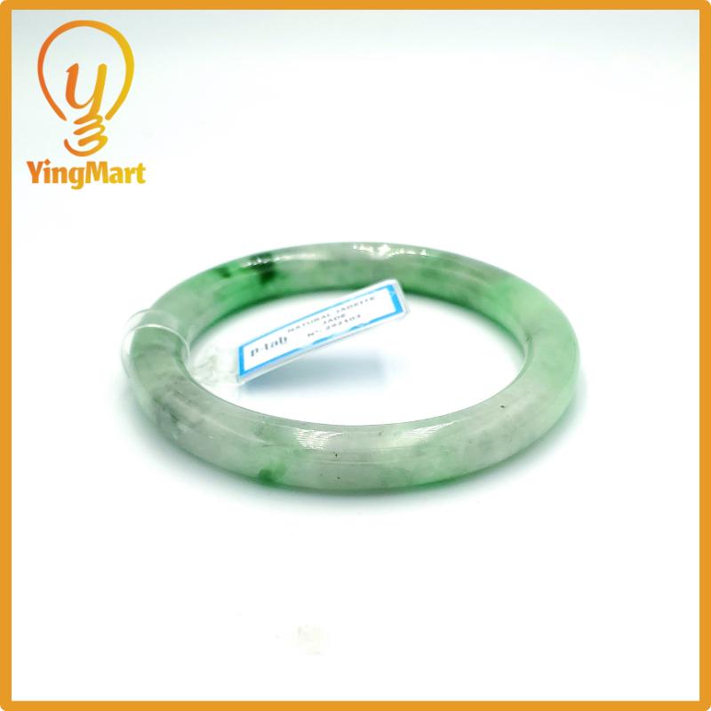 Yingmart 67mm PNJ Certified Natural Color Grey White Natural Jadeite Jade Bangle Bracelet, Real Gemstone, Gift for Her Mom Grandma Sister