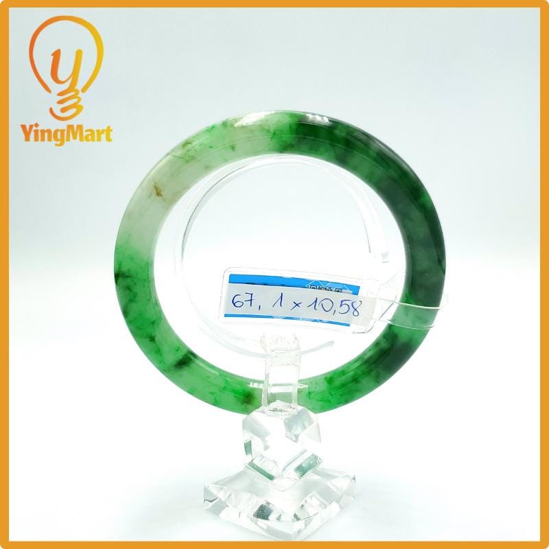 Yingmart 67mm PNJ Certified Natural Color Grey White Natural Jadeite Jade Bangle Bracelet, Real Gemstone, Gift for Her Mom Grandma Sister