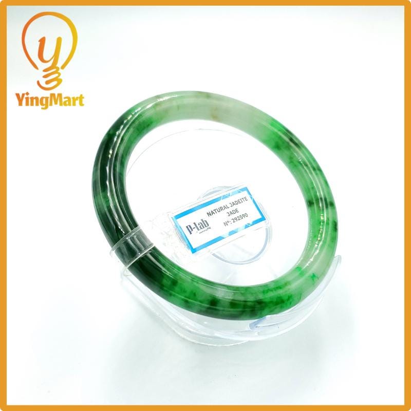 Yingmart 67mm PNJ Certified Natural Color Grey White Natural Jadeite Jade Bangle Bracelet, Real Gemstone, Gift for Her Mom Grandma Sister