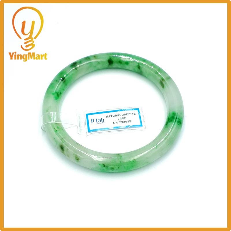 Yingmart 67mm PNJ Certified Natural Color Grey White Natural Jadeite Jade Bangle Bracelet, Real Gemstone, Gift for Her Mom Grandma Sister