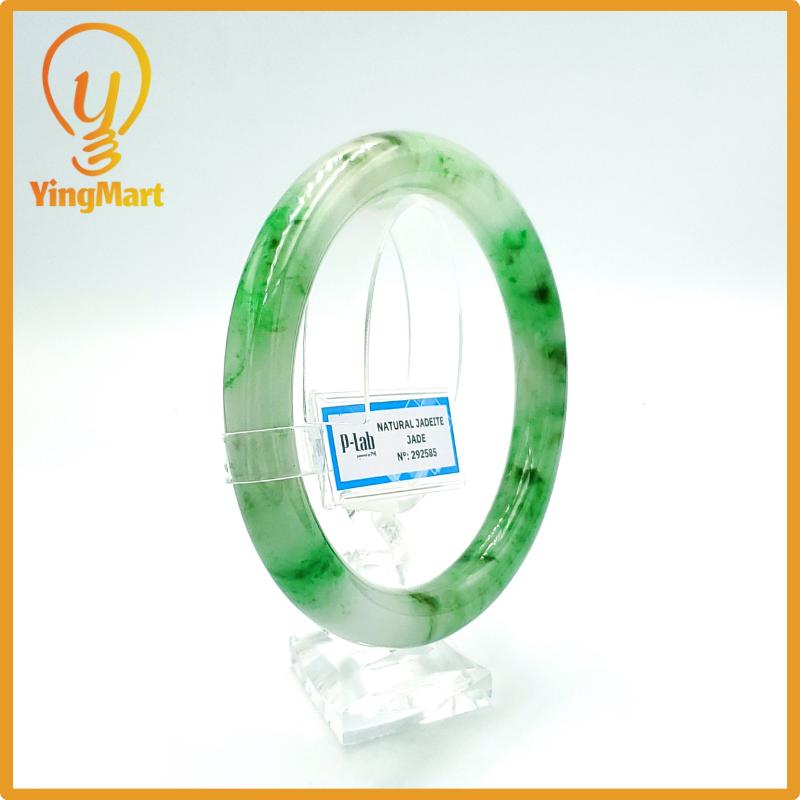 Yingmart 67mm PNJ Certified Natural Color Grey White Natural Jadeite Jade Bangle Bracelet, Real Gemstone, Gift for Her Mom Grandma Sister