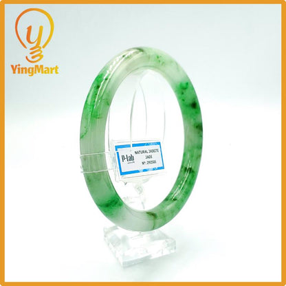 Yingmart 67mm PNJ Certified Natural Color Grey White Natural Jadeite Jade Bangle Bracelet, Real Gemstone, Gift for Her Mom Grandma Sister