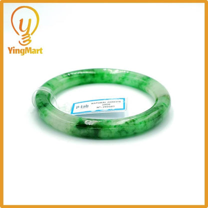 Yingmart 67mm PNJ Certified Natural Color Grey White Natural Jadeite Jade Bangle Bracelet, Real Gemstone, Gift for Her Mom Grandma Sister